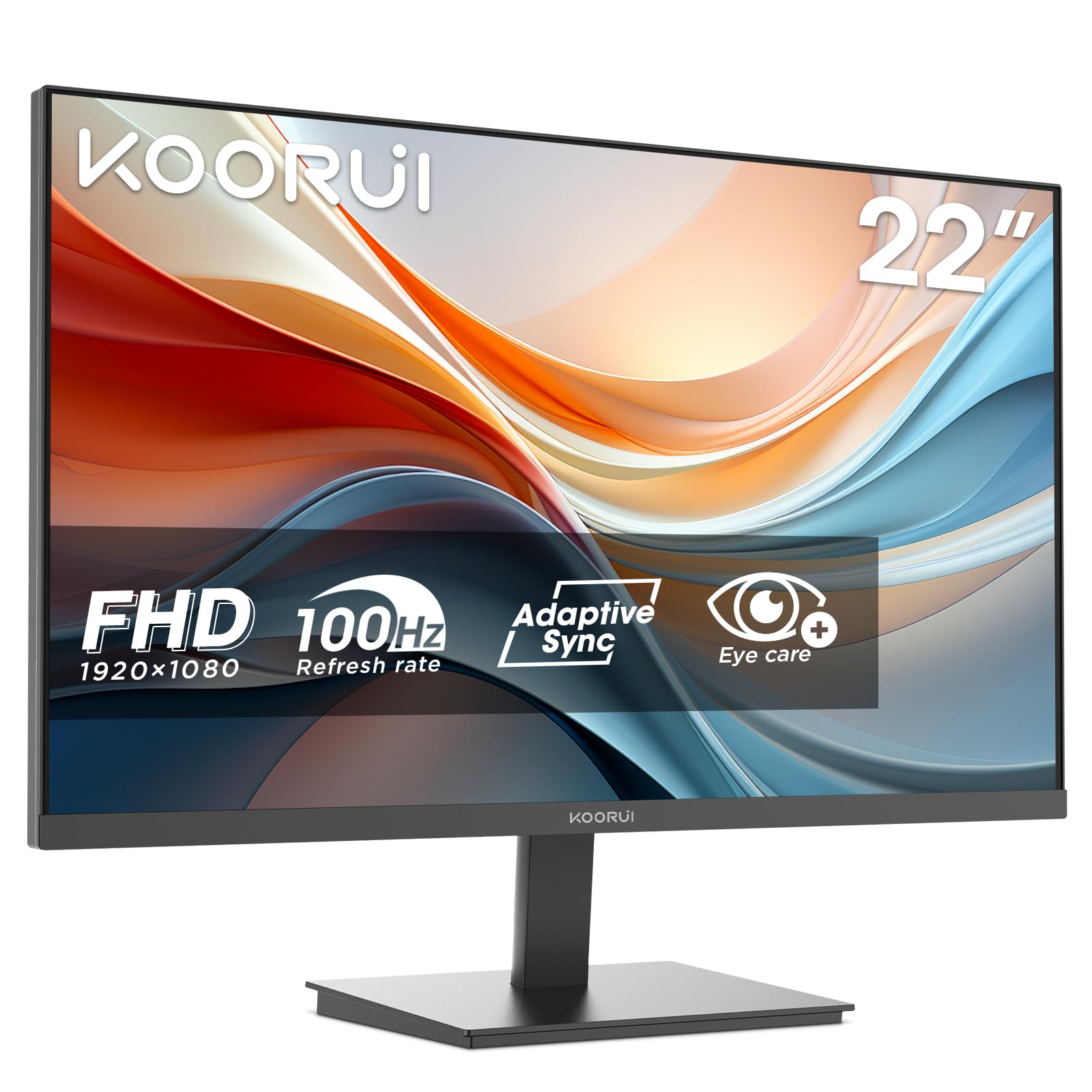 KOORUI E2212F 22" FHD Monitor - 1920x1080, 100Hz, Adaptive Sync, Eye Care, Tilt -5° to 15°, VESA 100x100mm