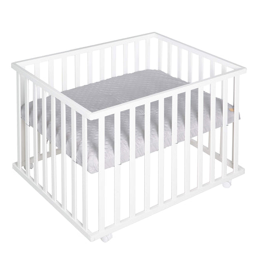 roba sētiņa 75 x 100 cm - bērnu rotaļu sētiņa + ieliktnis roba Style pelēks - 3 pakāpju augstumā regulējama - pārvietojama sētiņa ar ritentiņiem - balts koks