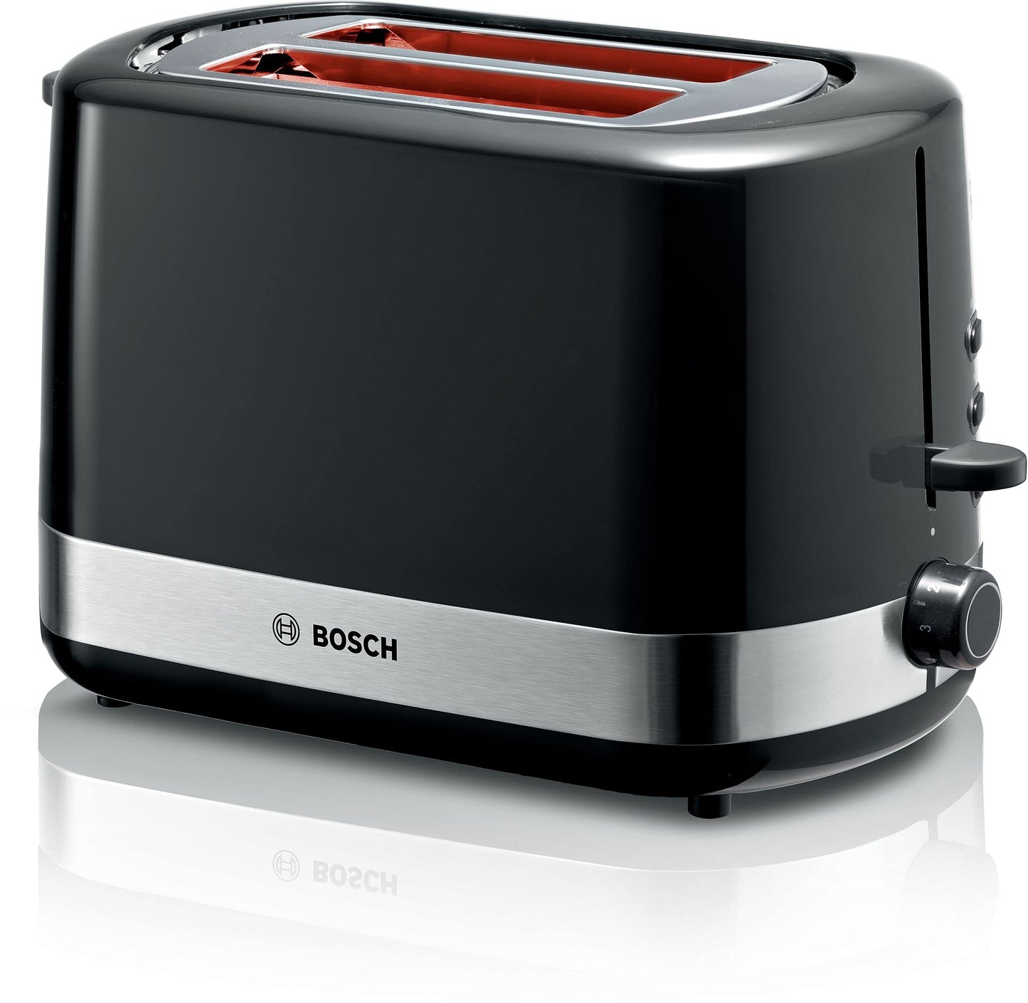 Bosch Kompakt tosteris ComfortLine TAT6A513, divām šķēlēm, ar iebūvētu maizes uzsildītāju, ar atkausēšanas/uzsildīšanas funkciju, 800W, melns
