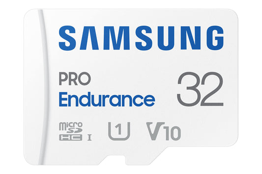 Samsung PRO Endurance microSD karte + SD adapteris, 32 GB, video uzraudzības sistēmām, Dashcam un Bodycam, UHS-I U3, Full HD & 4K UHD, 100 MB/s lasīšana, 40 MB/s rakstīšana, MB-MJ32KA/EU