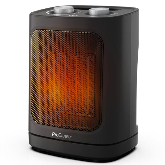 Pro Breeze 1800W mini keramikas sildītājs ar diviem jaudas līmeņiem, automātisku oscilāciju un aukstā gaisa režīmu vannasistabai, viesistabai, birojam, terasei - melns