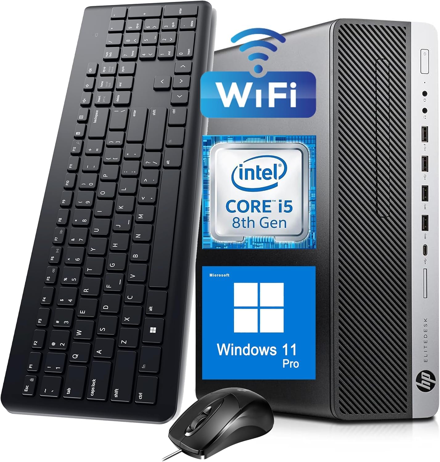 HP EliteDesk 800 G4 SFF galda dators, Intel Core i5-8500, 8GB RAM, 256GB SSD, WLAN, Bluetooth, US QWERTY tastatūra, Windows 11 Pro (atjaunots)