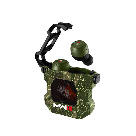 OTL Technologies Call of Duty Modern Warfare III TWS COD260 - Wireless charging case, camouflage design, olive green.