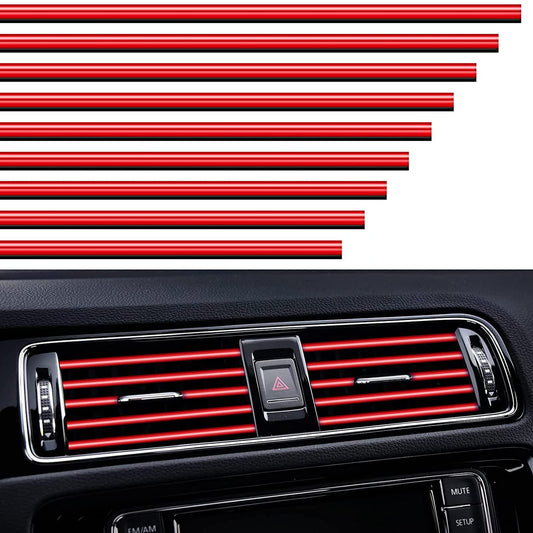 VICDUEKG 10 gab. auto ventilācijas atveru dekori, 20cm auto salona stila līstes, DIY ventilācijas režģa dekoratīvās sloksnes, auto salona aksesuāri lielākajai daļai ventilācijas atveru, sarkans