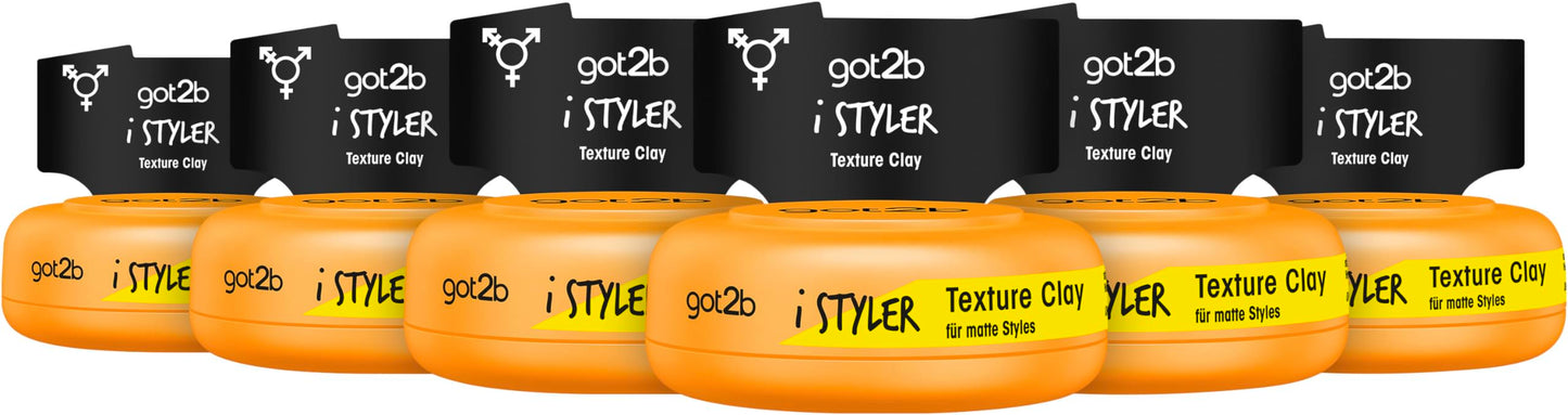 Matu pasta vīriešiem – got2b Schwarzkopf iStyler Texture Clay, fiksācija 4, 6x 75 ml, matēts teksturēts efekts