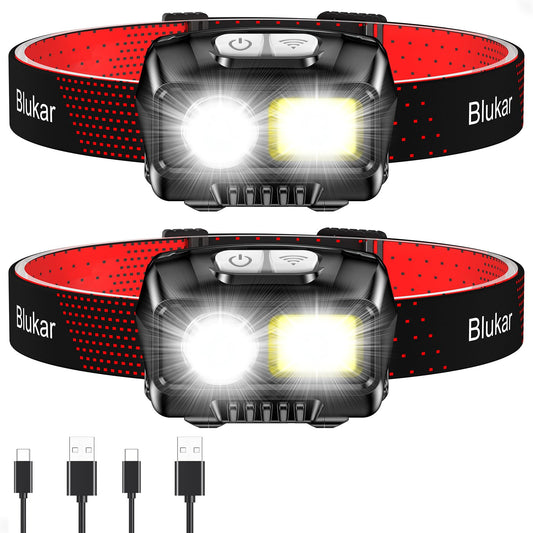 Uzlādējama LED pieres lampa Blukar 2000L ar sarkano gaismu, 2 gab.
