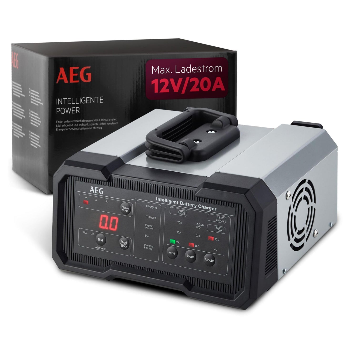 Akumulatora lādētājs AEG CW20, 6/12 V akumulatoriem, 20A, automātiska uzlāde, aizsardzība un uzturēšanas funkcija, LED displejs