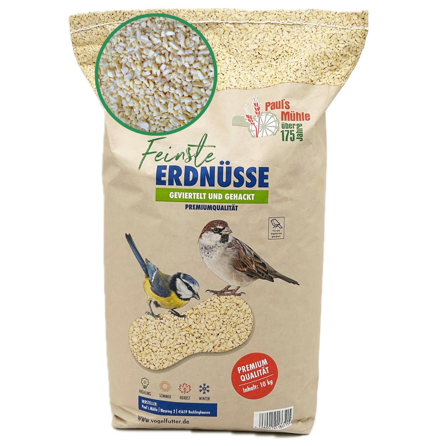 Putnu barība Paul´s Mühle – 10 kg sasmalcināti zemesrieksti putniem un savvaļas putniem (ceturtoti)