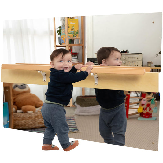 Montessori spogulis ar stieni bērniem ODOXIA, koka rāmis, rokturis stāvēšanai un iešanai, attīstības rotaļlieta