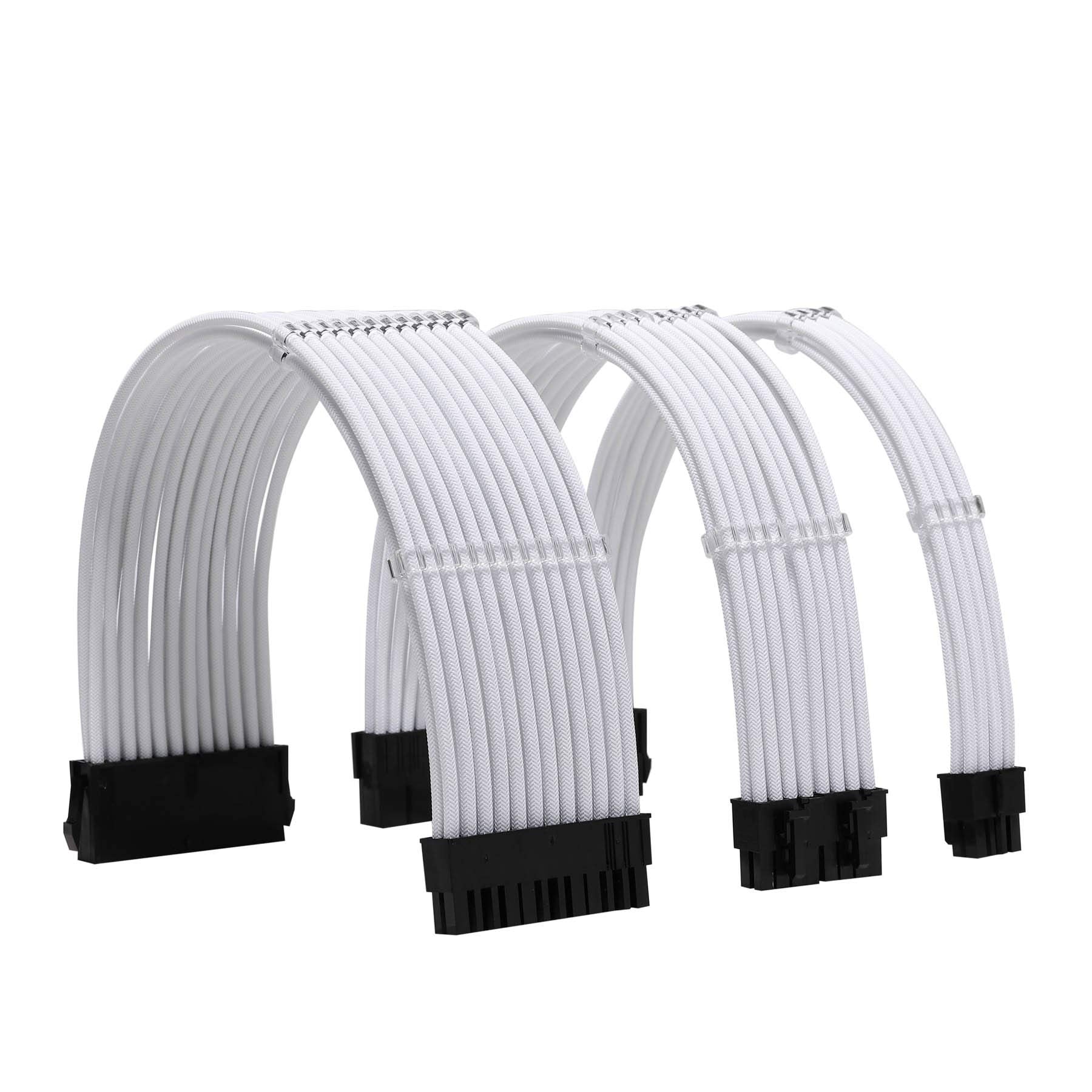 Formulamod piedurkņu pagarinājuma barošanas kabeļu komplekts - 18AWG ATX 24P, EPS 8-P, PCI-E 8-P, balts, ar ķemmēm.