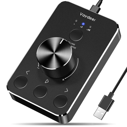 USB skaļuma regulators, Vaydeer audio vadības ierīce datoram un datora skaļruņiem, saderīga ar Windows/Mac OS/Linux/Android, melna