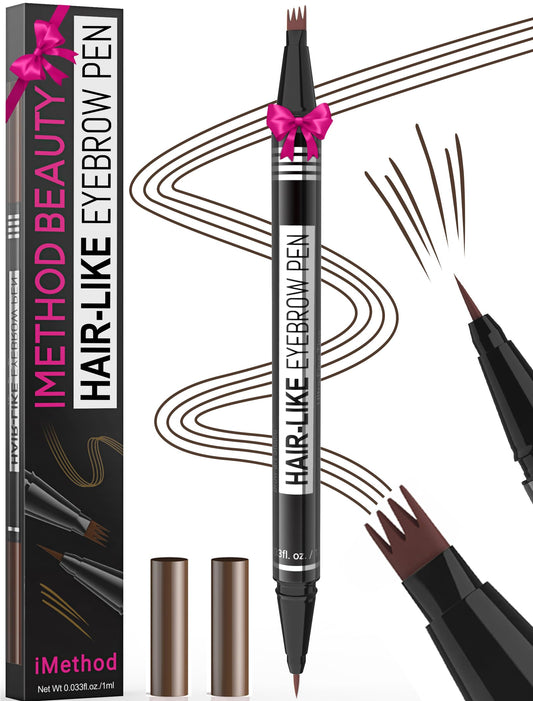 Uzacu zīmulis iMethod Microblading 2-in-1, divpusējs, ar 4 zaru mikroforšas uzgaļa aplikatoru un precīzu otiņas uzgali, dabiskas uzacis, tumši brūns