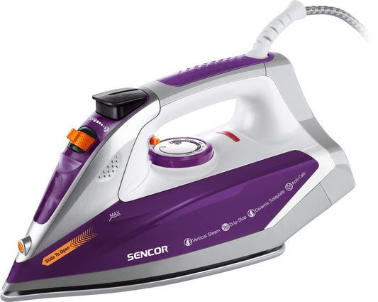 SENCOR SSI 8710VT - Tvaika gludeklis ar keramikas zoli, 2400W jauda, regulējams tvaika līmenis, 360° rotējošs vads.