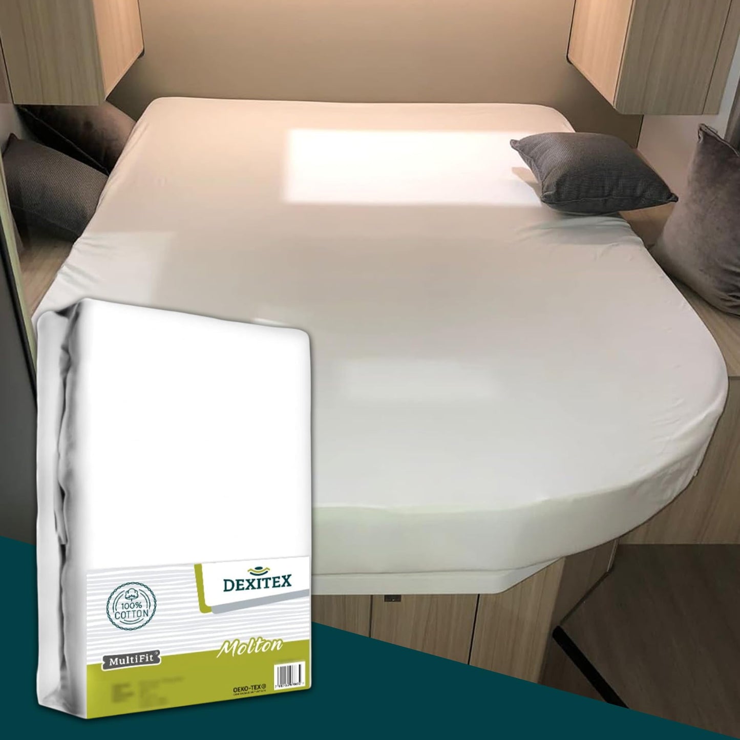Dexitex Queen Size Molton matrača pārvalks Queensbett 135-160cm x 210 cm, kemperim vai treilerim, Oeko-TEX, 100% kokvilna, balts