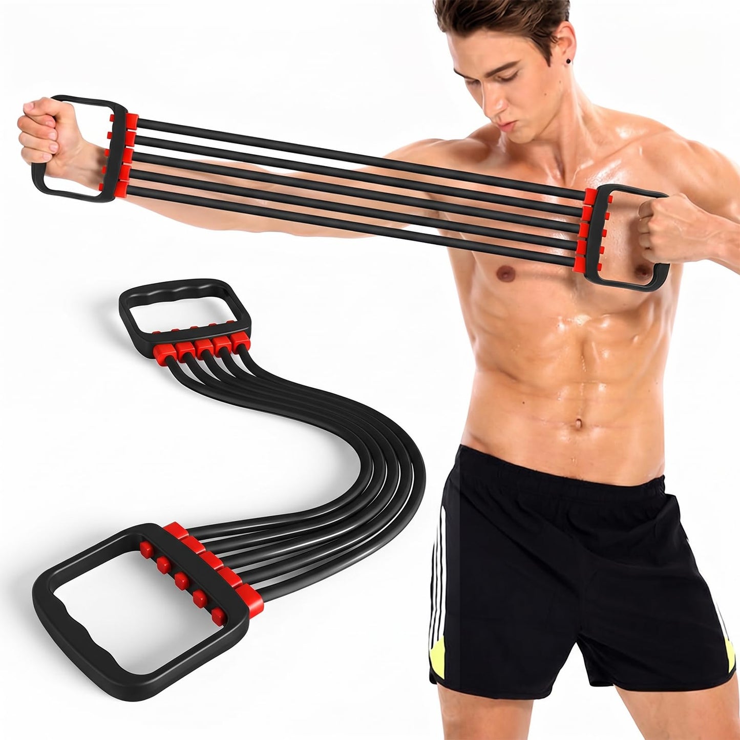 Expanderis Chest Expander vīriešiem, melns, regulējams 30-150 lbs, krūšu un plecu treniņam