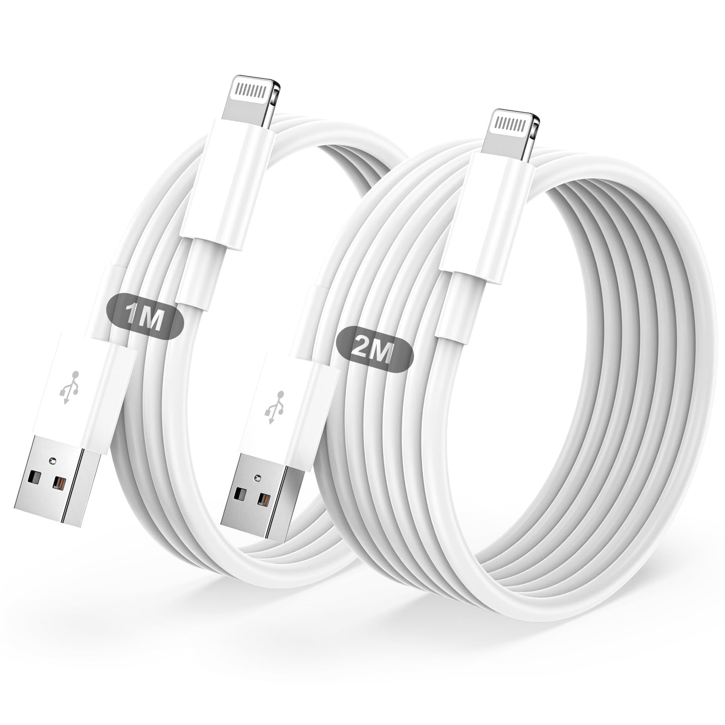 iPhone uzlādes kabelis 2Pack 1M+2M USB uz Lightning kabelis MFi sertificēts Apple ātrās uzlādes kabelis iPhone 14/13/12/11/Pro/ProMax/Mini/XS/XR/MAX/X/8/7/6/6s/Plus/SE/iPad Mini