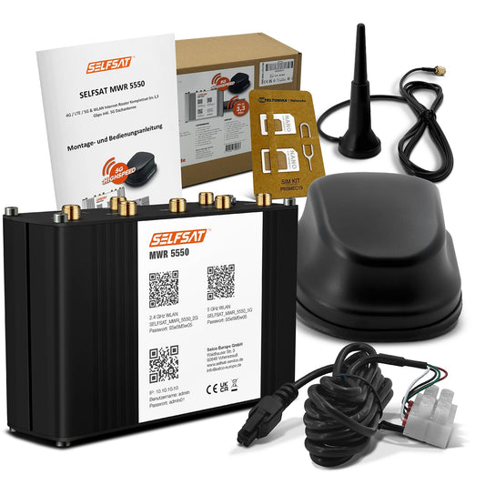 SELFSAT MWR 5550 (4G / LTE / 5G un WLAN interneta maršrutētājs līdz 3,3 Gbps, ieskaitot 5G jumta antenu), saderīgs ar Starlink