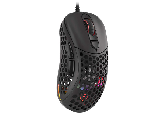 Genesis Gaming Pele Xenon 800 RGB - Black wired gaming mouse with customizable RGB lighting and ergonomic design.