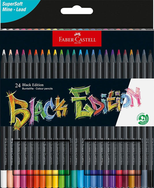 Krāsainie zīmuļi Faber-Castell Black Edition, 24 gab., kartona futrālī