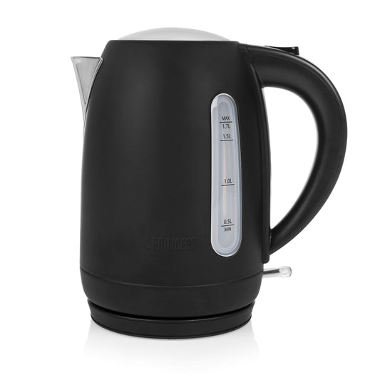 Princess Black Steel tējkanna - 1,7L, 2200W, 360° rotācija, ūdens līmeņa indikators, filtrs, slēpts sildīšanas elements.