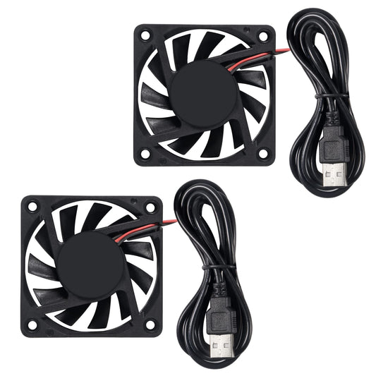 AITRIP 2PCS 60mm USB Ventilators - 5V bezsuku, 6010 model, ideal for DIY PC cooling and 3D printer applications.