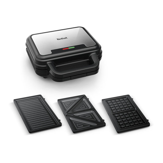 Tefal Ultracompact 3-in-1 sviestmaizes-vafļu-panīni kombinētais aparāts, ar nelipīgu pārklājumu, siltumizolētu rokturi, nerūsējošais tērauds/melns, SW383D10