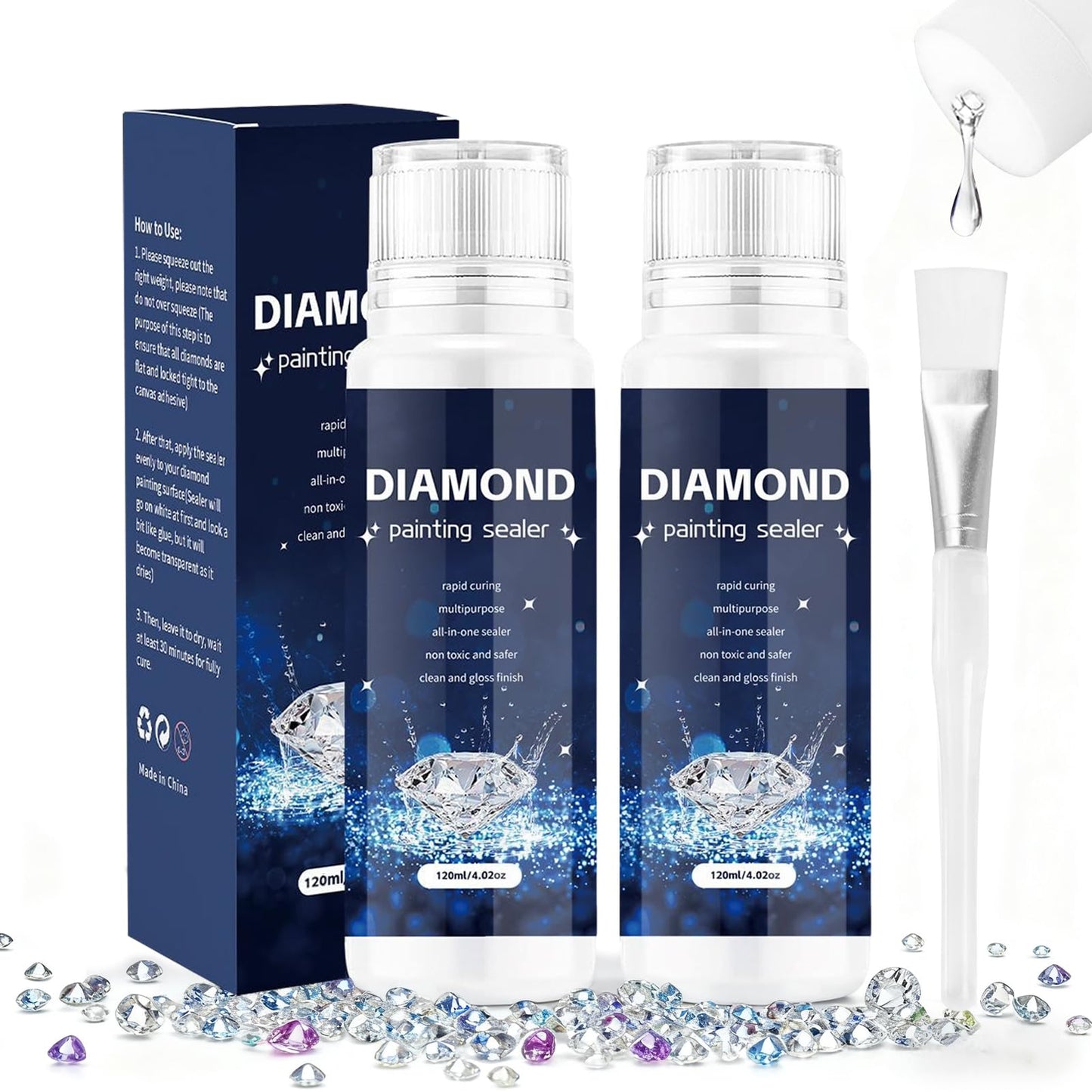 Diamond Painting nostiprinātājs ar otu, 2 x 120ml Diamond Painting līme