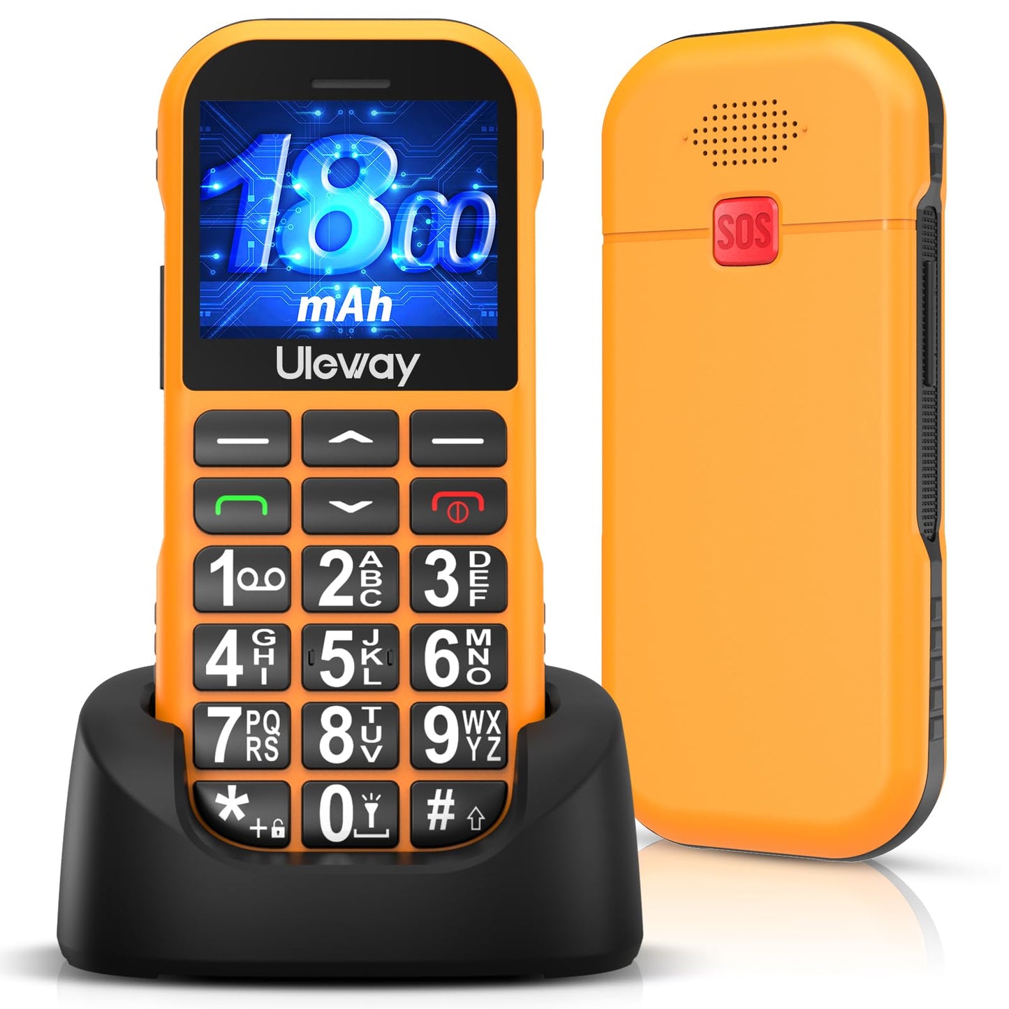Senioru mobilais tālrunis bez līguma GSM ar uzlādes staciju, Dual SIM pogu telefons senioriem ar 1800 mAh akumulatoru, ilgs gaidīšanas režīms, USB-C mobilais tālrunis senioriem ar lielām pogām, SOS avārijas poga