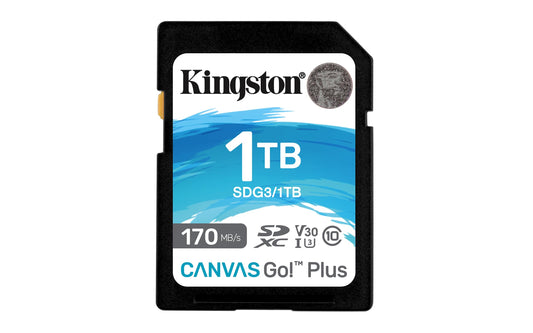 Kingston Canvas Go! Plus SD Card - 1TB SDXC, 170MB/s read speed, C10 UHS-I U3 V30 for high-performance storage.