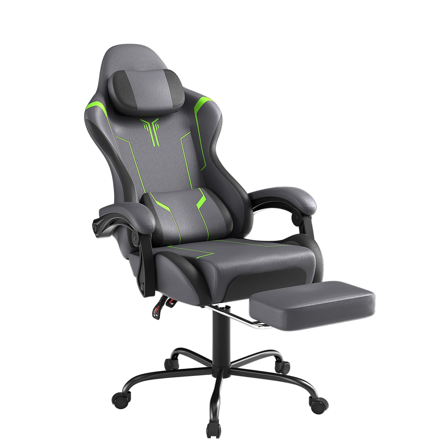 Gaming krēsls FIVMEN ar masāžu, pelēks, ar kāju balstu un galvas balstu, ergonomisks biroja krēsls, regulējams augstums