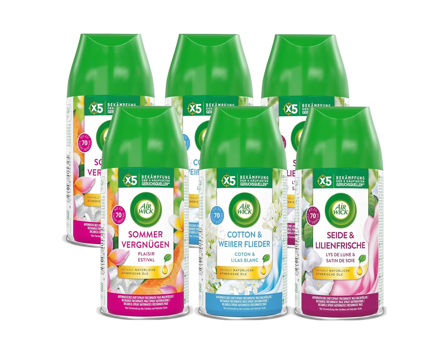 Gaisa atsvaidzinātājs Air Wick Freshmatic Max uzpildes komplekts ziedu aromāts, 6 x 250ml