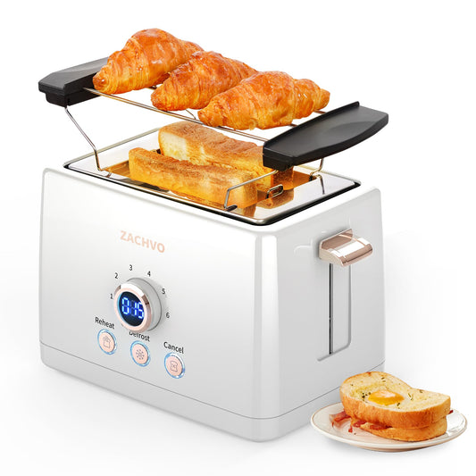 Toasteris 2 šķēles, ZACHVO tosteris ar maizes uzgaļu, 6 brūnināšanas pakāpes, 850W izņemama drupaču atvilktne, LED ekrāns, augsts pacelšana, uzsildīšana, atkausēšana, pārtraukšanas funkcija