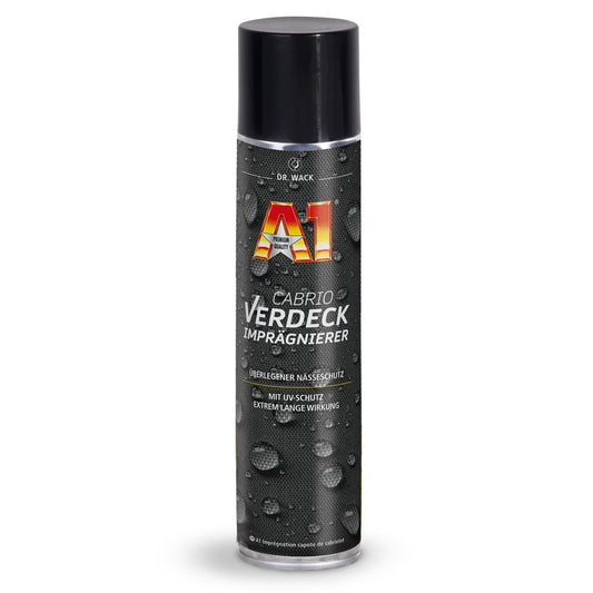 Kabriola jumta impregnators DR. WACK A1 400 ml, tekstila jumtiem, aizsardzībai pret mitrumu un izbalēšanu, piemērots arī apģērbam, markīzēm un teltīm