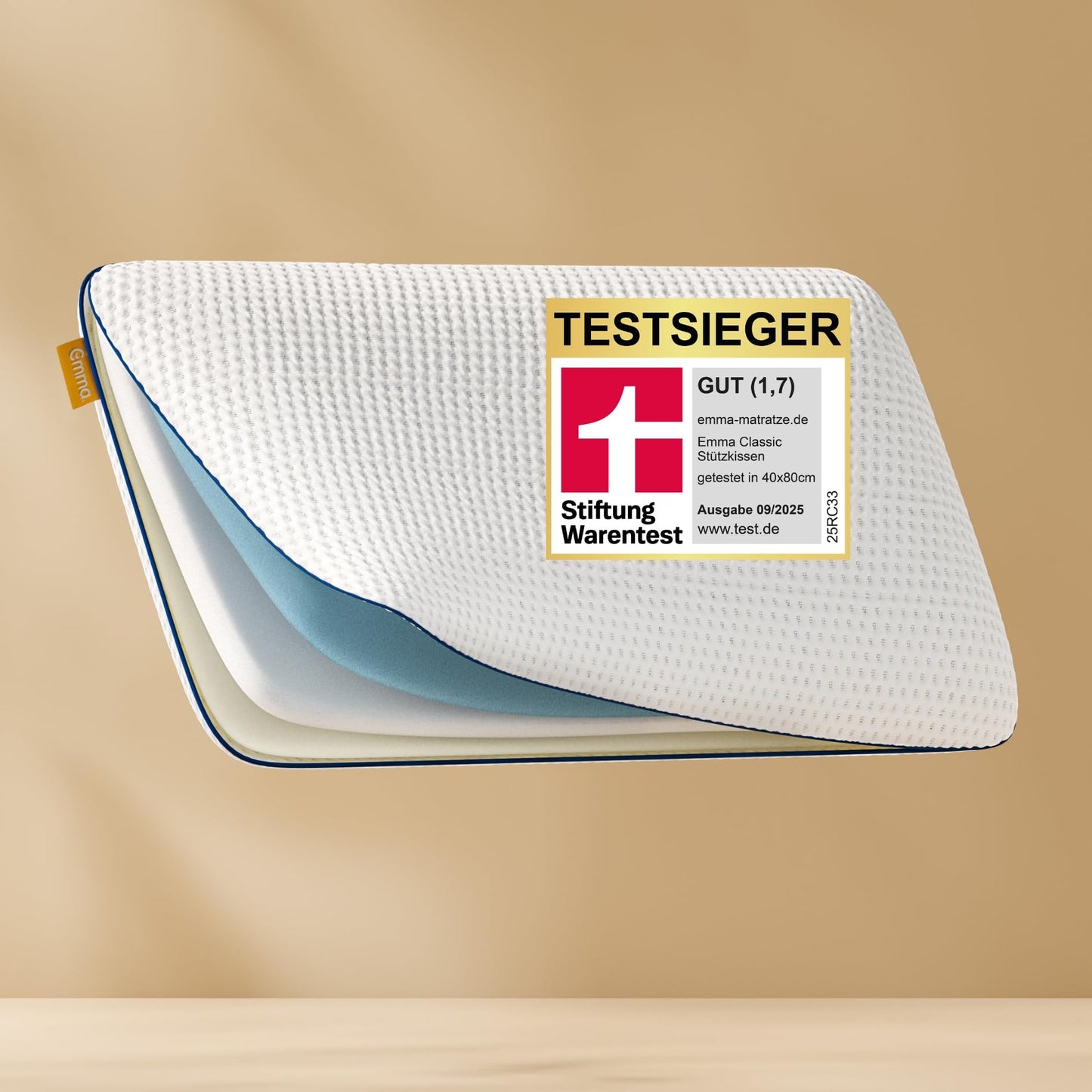 Spilvens Emma Classic 80x40 cm – ergonomisks kakla atbalsta spilvens, elpojošs, ar mazgājamu pārvalku
