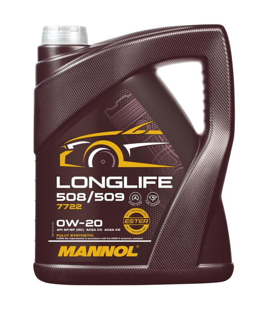 Motoreļļa MANNOL 7722 Longlife 0W-20, VW 508 00/509 00, ACEA C6, 5L