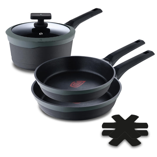 MasterPRO Gastro Reeco - 5-piece non-stick cookware set with 3 frying pans and 16 cm pot, made from recycled aluminum.