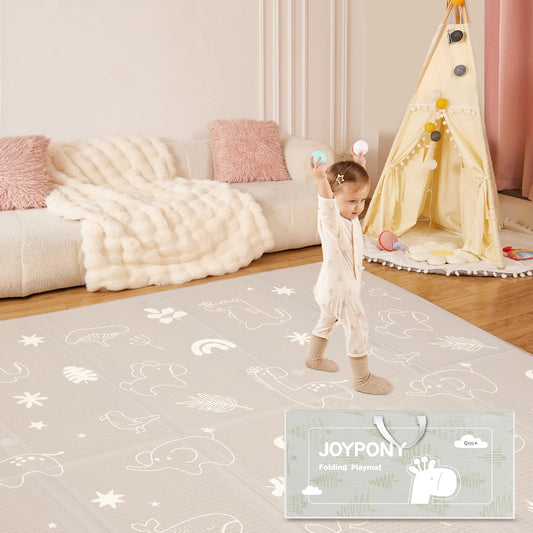 Bērnu krabbelmatte Joypony 150x180 CM, liels salokāms rotaļu paklājs, ūdensizturīgs un neslīdošs, spēļu paklājs ar pārnēsāšanas somu, meža dizains