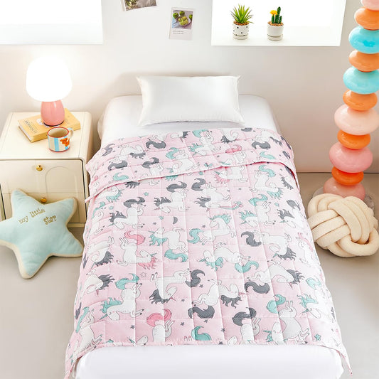 Sega Sleepymoon kokvilnas terapijas sega stresa un trauksmes mazināšanai, rozā ar vienradža rakstu (kokvilna, vienradzis, 100 * 150cm-2kg)