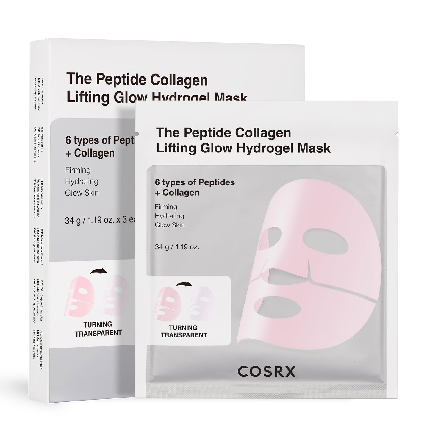 Sejas maskas COSRX Pink Peptide Collagen Lifting Glow Hydrogel, 3 gab.