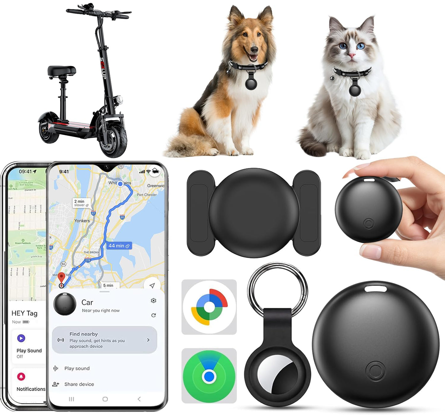 Katzen Tracker Hund Ohne ABO GPS tracker automašīnai ar Android un iOS, melns