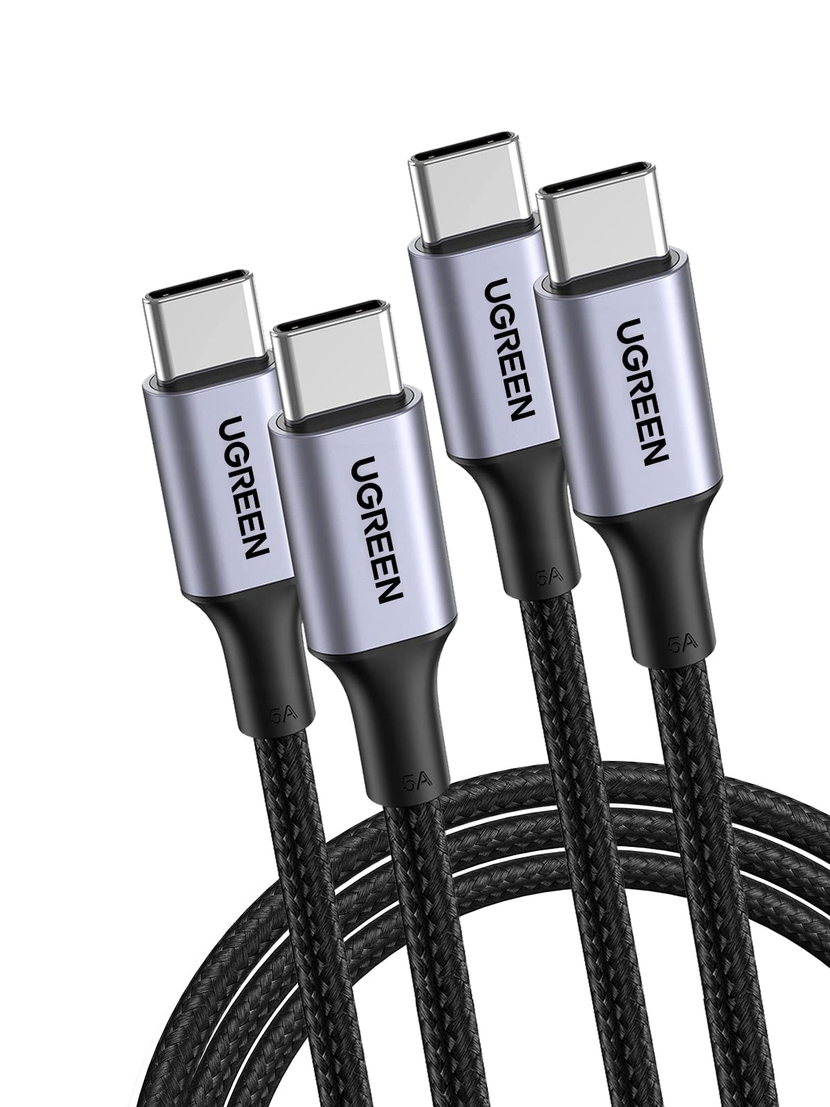 USB-C kabelis UGREEN 100W, USB-C PD 3.0 ātrās uzlādes kabelis, 2 gab.