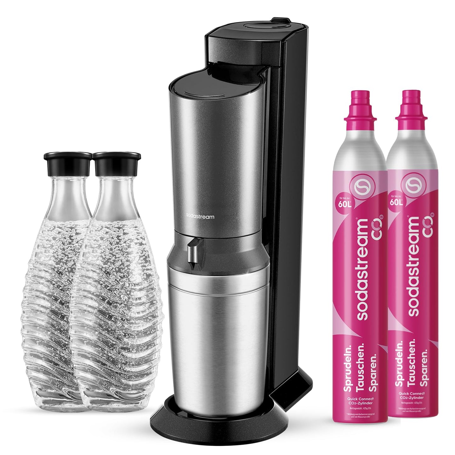 Ūdens gāzētājs SodaStream Crystal 3.0 ar 2x Quick-Connect CO₂ cilindriem un 2x stikla karafēm