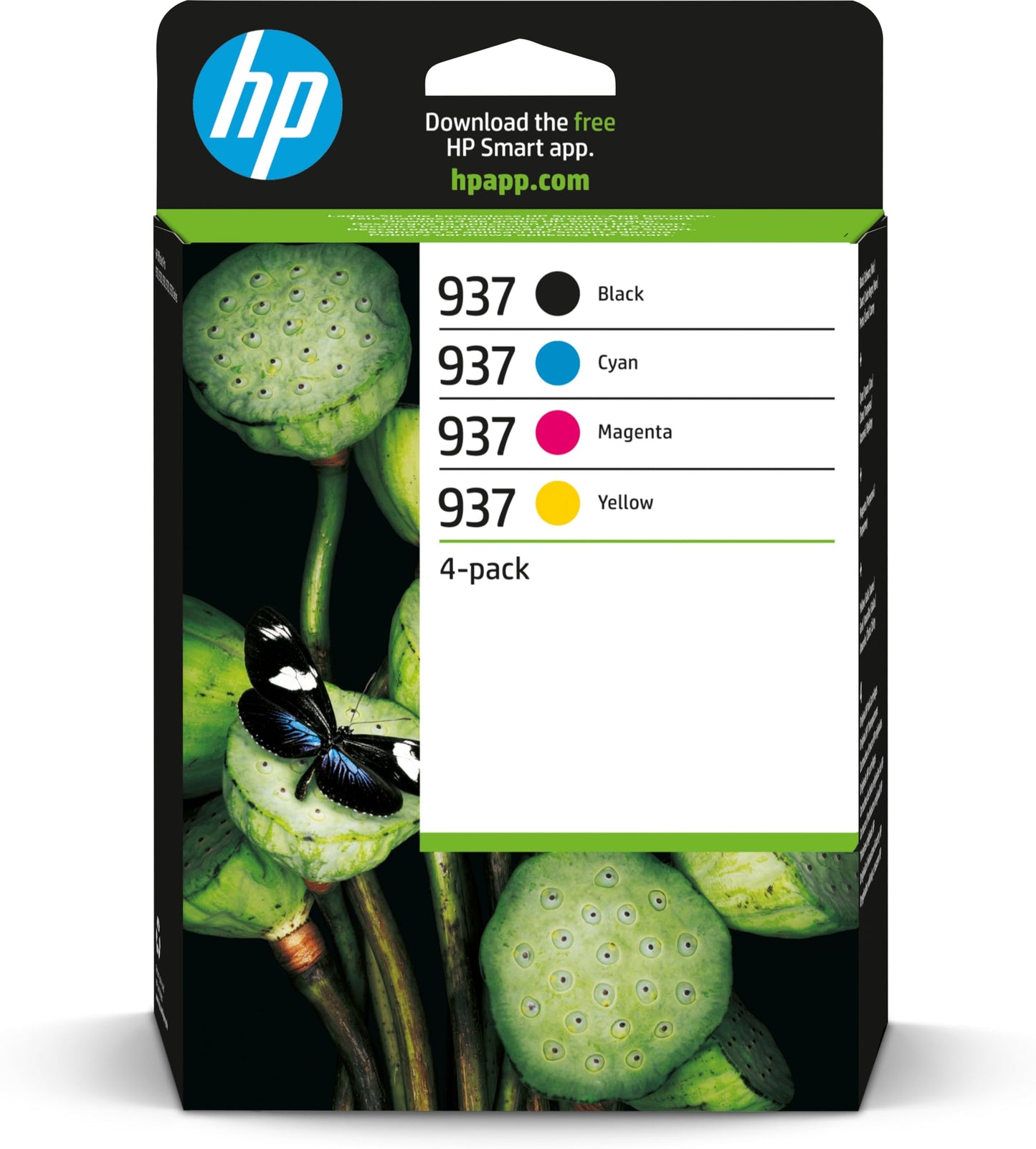HP 937 Printer Cartridge Set - 1 Black, 1 Cyan, 1 Magenta, 1 Yellow for OfficeJet Pro 9720e, 9730e All-in-One Printers