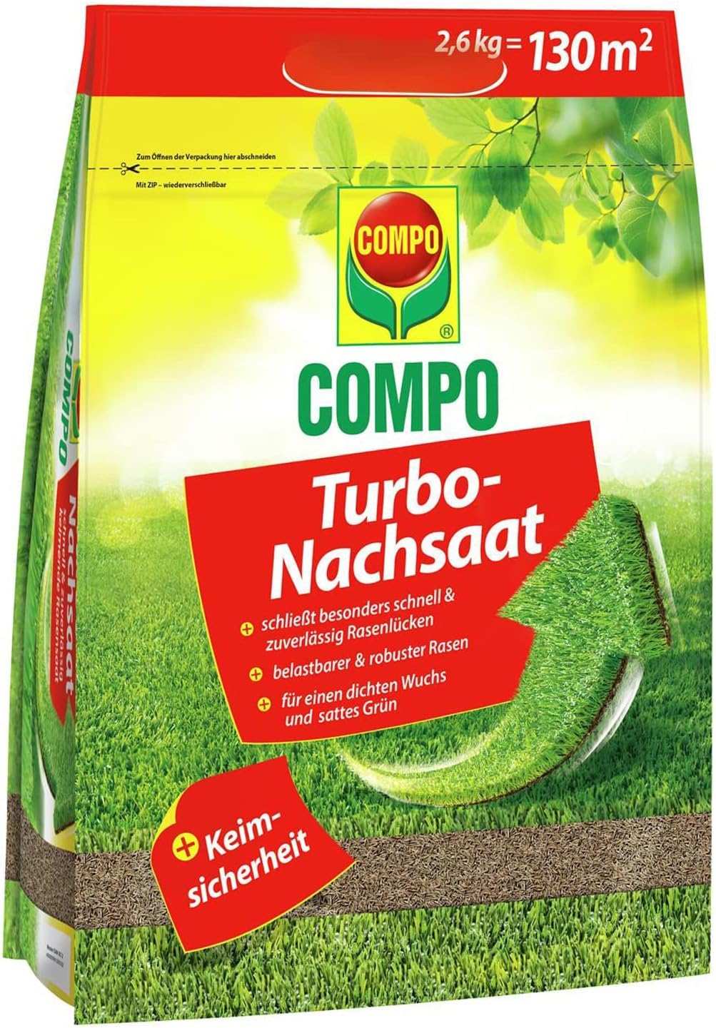 Zāliena sēklas COMPO Turbo‑Nachsaat, premium ātri dīgstošs maisījums, 2,6 kg 130 m² platībai