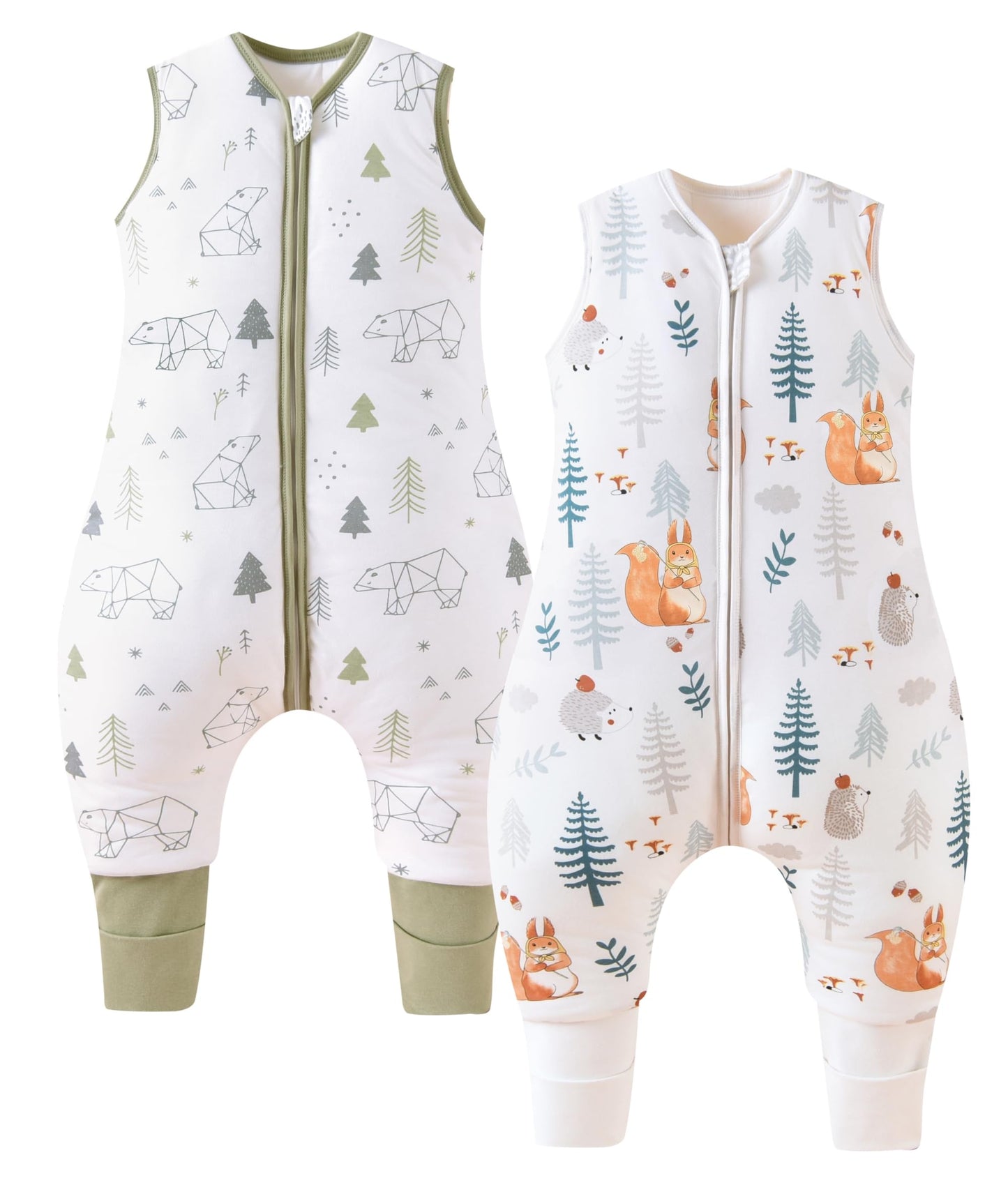 Chilsuessy 2 gab. maiss bērnu guļammaiss ar kājām un pēdām, 2.5 TOG, ziemas un visu sezonu, unisex, vāvere + meža lācis, 80cm / mazuļa augums 85-95cm