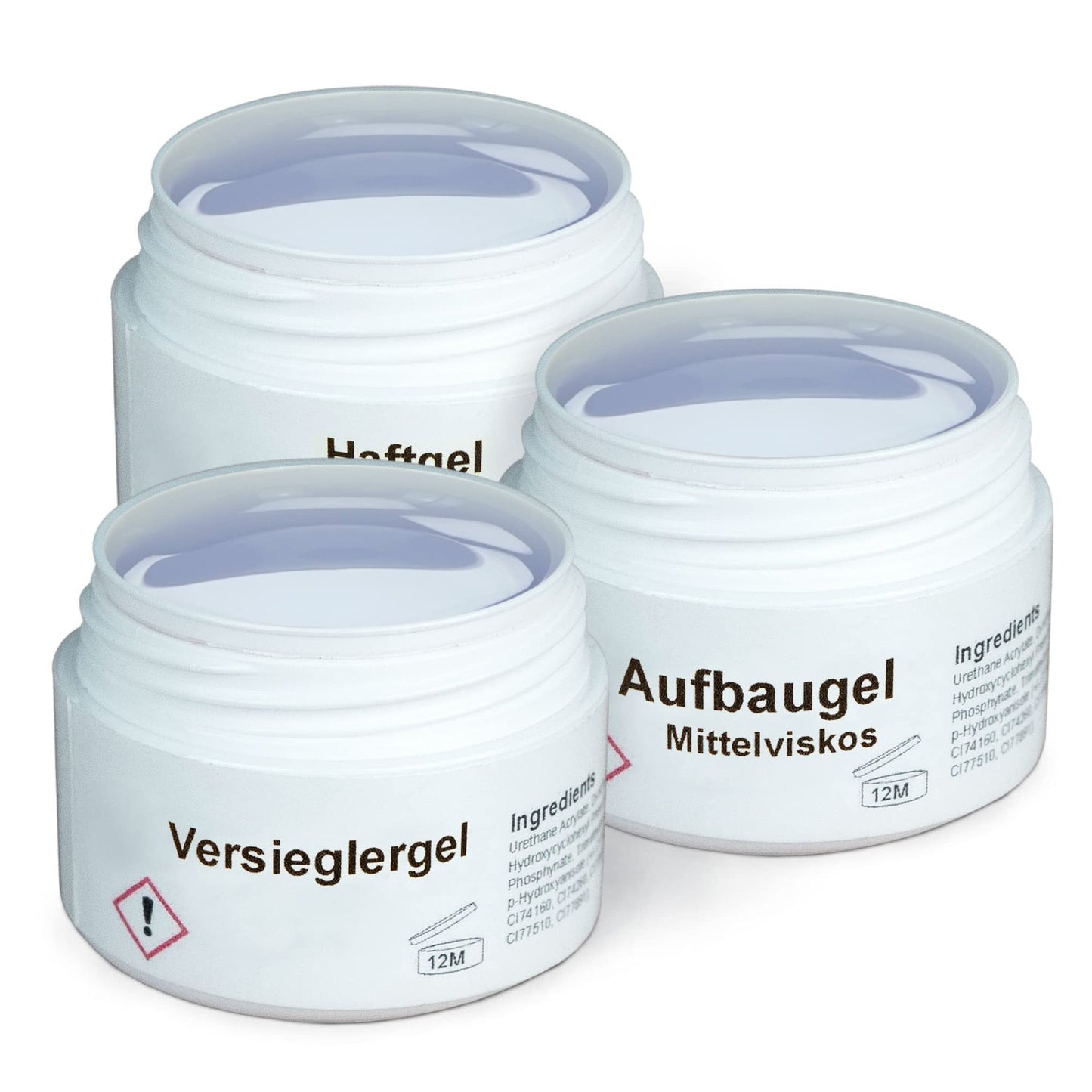 GS-Nails UV gela komplekts - 3X 15ml nagu gels nail art un nagu dizainam - saķeres gels, vidējas viskozitātes būvgels, noslēguma gels - 45ml