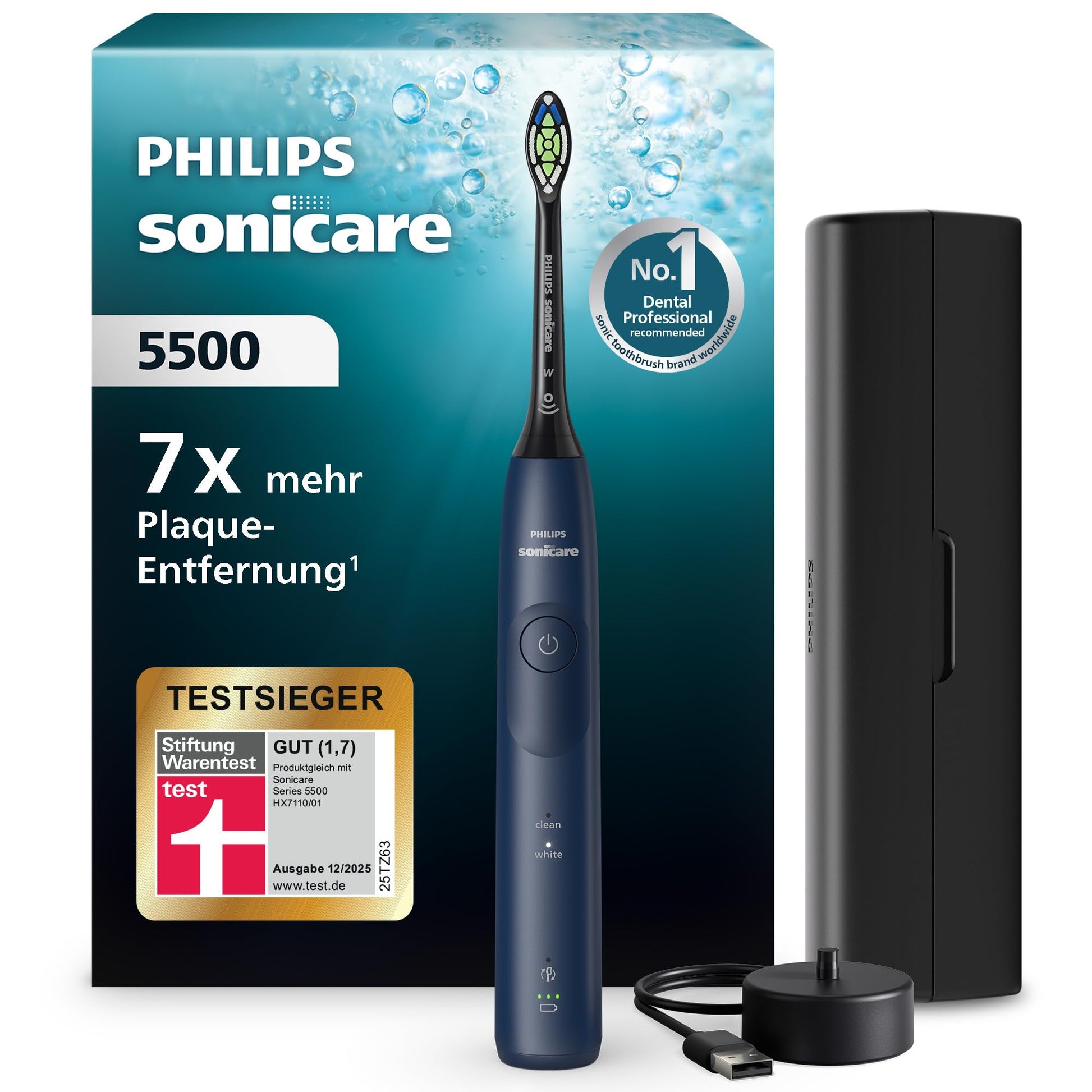 Philips Sonicare 5500 elektriskā zobu birste, skaņas zobu birste ar 2 tīrīšanas režīmiem, spiediena kontrole, EasyStart, SmarTimer un BrushPacer, jūras zils, modelis HX7113/01 [Jauna tehnoloģija]
