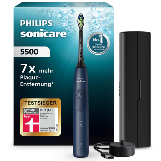 Philips Sonicare 5500 elektriskā zobu birste, skaņas zobu birste ar 2 tīrīšanas režīmiem, spiediena kontrole, EasyStart, SmarTimer un BrushPacer, jūras zils, modelis HX7113/01 [Jauna tehnoloģija]