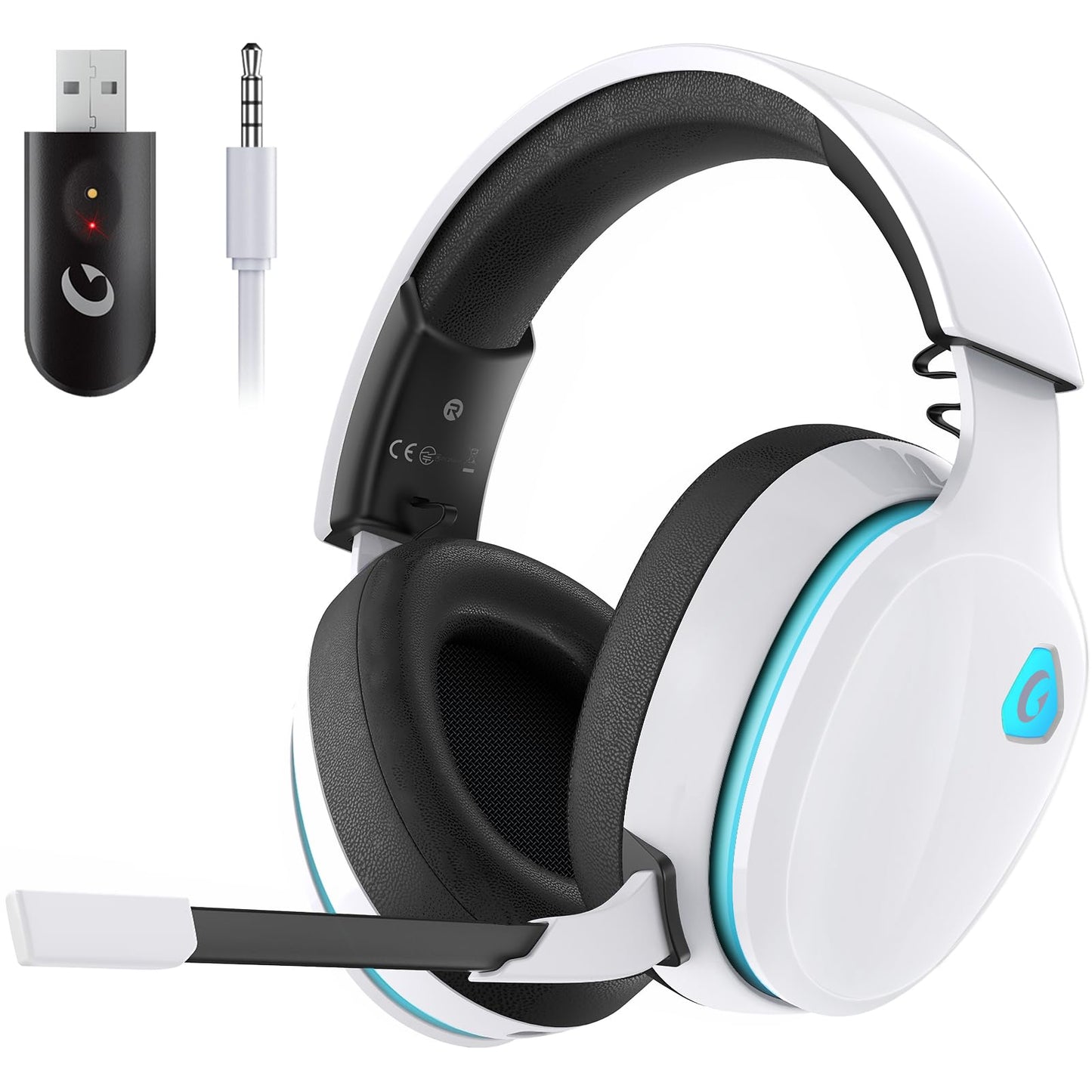 Bezvadu spēļu austiņas Gvyugke PS5, PC un Switch, 2,4 GHz, Bluetooth 5.4, telpiskā skaņa, trokšņu slāpēšanas mikrofons, 20 ms zema aizture, 50 mm skaļruņi, 40H akumulators