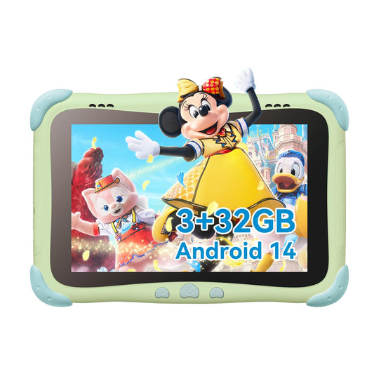 BWJBSW Bērnu planšetdators 8 collas ar Android 14, 3GB RAM+32GB ROM, Wi-Fi, Bluetooth, Type-C, Quad Core - Zaļš